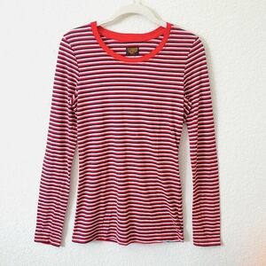 Civilianaire Red White Striped Crew Neck Long Sleeve Tee Top Shirt S Made in USA
